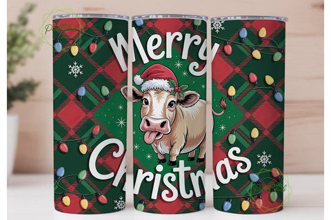 Christmas Cow 20oz Tumbler Wrap Sublimation PixelChick 