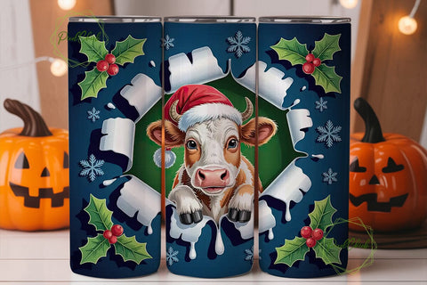 Christmas Cow 20oz Tumbler Wrap Sublimation PixelChick 