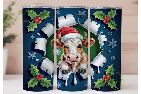 Christmas Cow 20oz Tumbler Wrap Sublimation PixelChick 