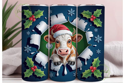 Christmas Cow 20oz Tumbler Wrap Sublimation PixelChick 
