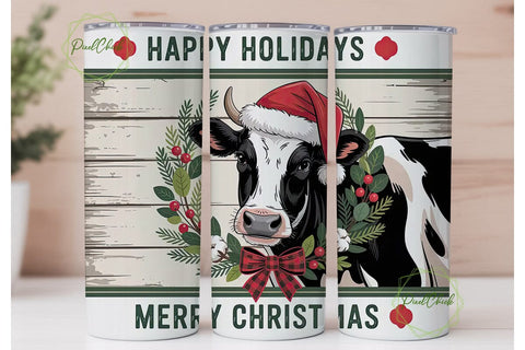 Christmas Cow 20oz Tumbler Wrap Sublimation PixelChick 