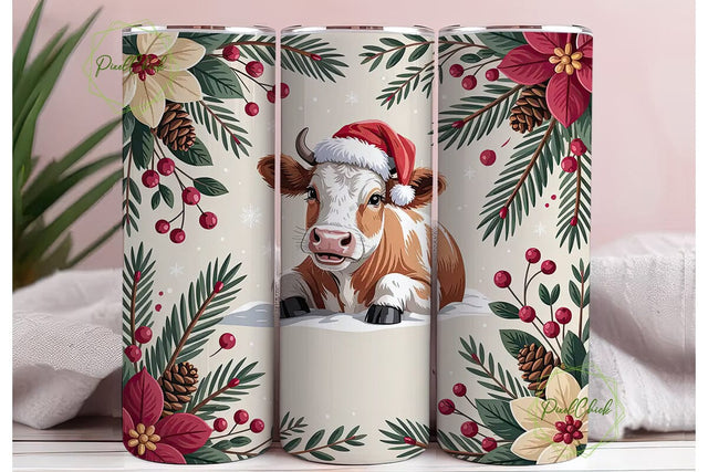 Christmas Cow 20oz Tumbler Wrap Sublimation PixelChick 