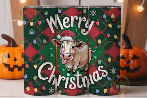 Christmas Cow 20oz Tumbler Wrap Sublimation PixelChick 