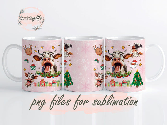 Christmas Cow Designs, Christmas Cow Mug Wrap, Digital Download, Christmas wrap 11oz Sublimation PrintingLife 
