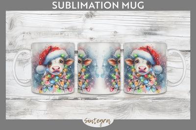Christmas Cow Entangled in Lights Mug Wrap Sublimation Sublimation Sintegra 