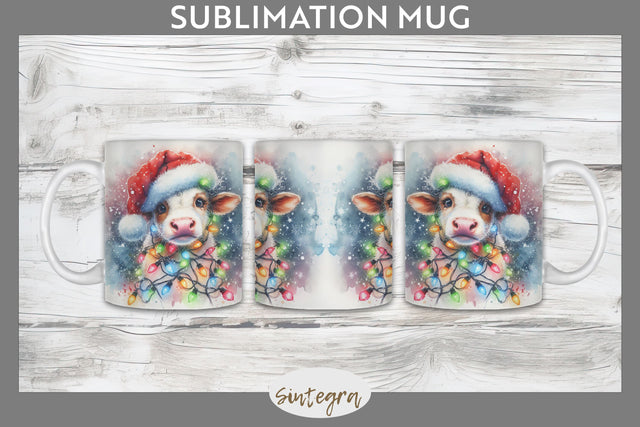 Christmas Cow Entangled in Lights Mug Wrap Sublimation Sublimation Sintegra 