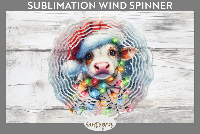Christmas Cow Entangled in Lights Wind Spinner Sublimation Sublimation Sintegra 