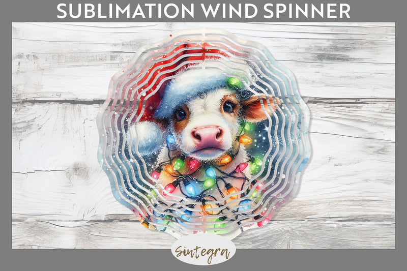 Christmas Cow Entangled in Lights Wind Spinner Sublimation Sublimation Sintegra 