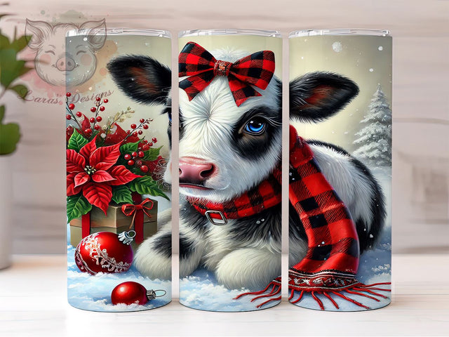 Christmas Cow Festive 20oz Tumbler, Cute Cow Tumbler, Holiday Tumbler, Sublimation Wrap, 20oz Tumbler, Farm Animal Tumbler, Festive Drinkware Sublimation Lara' s Designs 