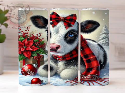 Christmas Cow Festive 20oz Tumbler, Cute Cow Tumbler, Holiday Tumbler, Sublimation Wrap, 20oz Tumbler, Farm Animal Tumbler, Festive Drinkware Sublimation Lara' s Designs 