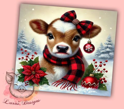 Christmas Cow Festive 20oz Tumbler, Cute Cow Tumbler, Holiday Tumbler, Sublimation Wrap, 20oz Tumbler, Farm Animal Tumbler, Festive Drinkware Sublimation Lara' s Designs 