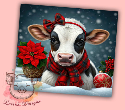 Christmas Cow Festive 20oz Tumbler, Cute Cow Tumbler, Holiday Tumbler, Sublimation Wrap, 20oz Tumbler, Farm Animal Tumbler, Festive Drinkware Sublimation Lara' s Designs 