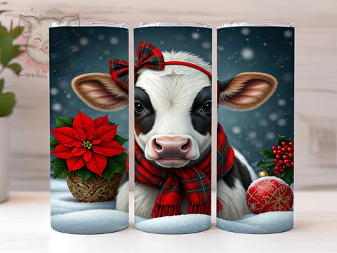 Christmas Cow Festive 20oz Tumbler, Cute Cow Tumbler, Holiday Tumbler, Sublimation Wrap, 20oz Tumbler, Farm Animal Tumbler, Festive Drinkware Sublimation Lara' s Designs 