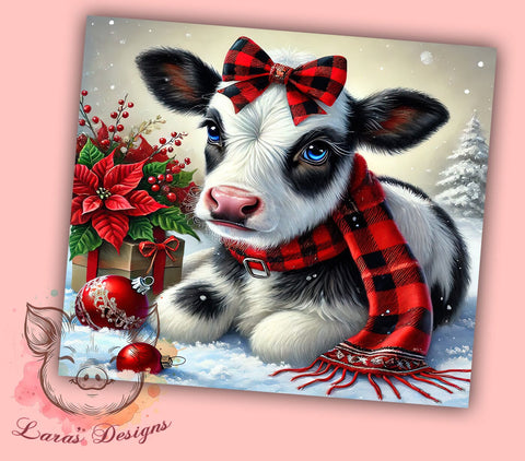 Christmas Cow Festive 20oz Tumbler, Cute Cow Tumbler, Holiday Tumbler, Sublimation Wrap, 20oz Tumbler, Farm Animal Tumbler, Festive Drinkware Sublimation Lara' s Designs 