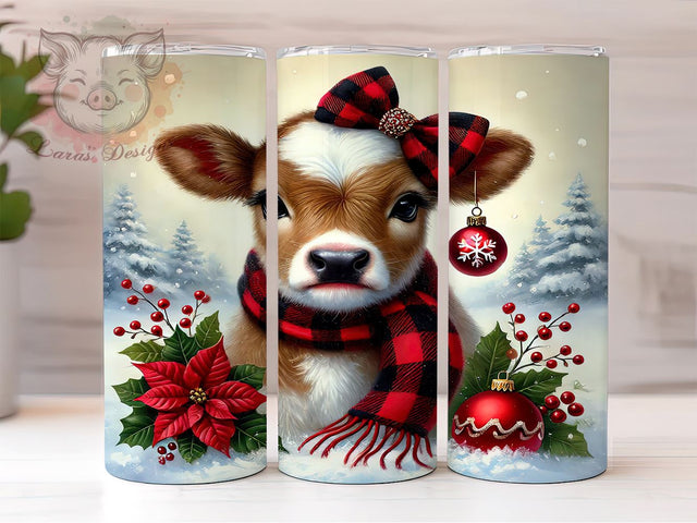 Christmas Cow Festive 20oz Tumbler, Cute Cow Tumbler, Holiday Tumbler, Sublimation Wrap, 20oz Tumbler, Farm Animal Tumbler, Festive Drinkware Sublimation Lara' s Designs 