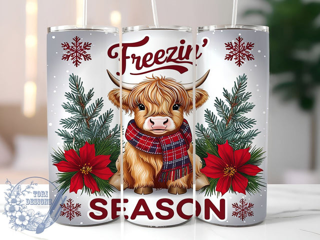 Christmas Cow, Highland Cow, Winter Decor, Tumbler PNG, Sublimation Art, Holiday Gift, Cute Cow, Digital Download Sublimation ToriDesigns 