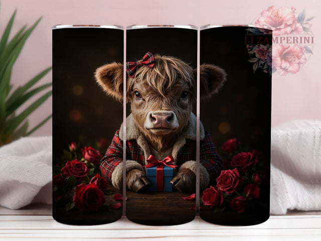 Christmas Cow Roses 20oz Tumbler, Christmas Cow, Festive Roses, Holiday Motif, Whimsical Charm, Animal Pattern, Skinny Tumbler, Sublimation PNG Sublimation Li Zamperini 