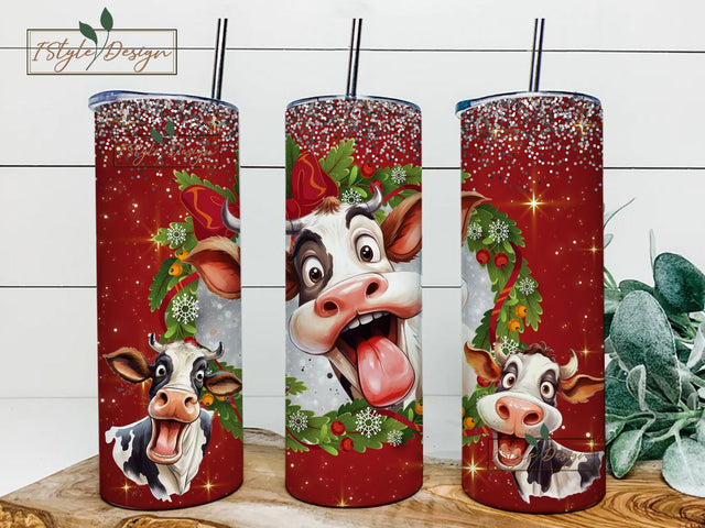 Christmas Cow Tumbler Designs, Funny Cow Seamless 20oz Skinny Tumbler Wrap, Cow Seamless Tumbler Template, Digital Download, Christmas wrap Sublimation iStyleDesign 