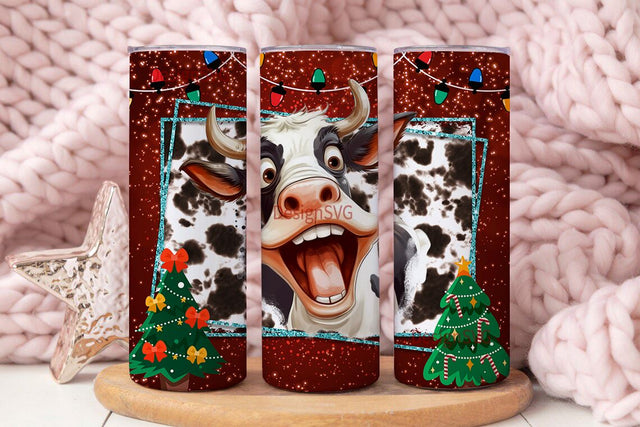 Christmas Cow Tumbler Designs, Funny Cow Seamless 20oz Skinny Tumbler Wrap, Seamless Tumbler Template, Digital Download, Christmas wrap Sublimation DesignSVG 