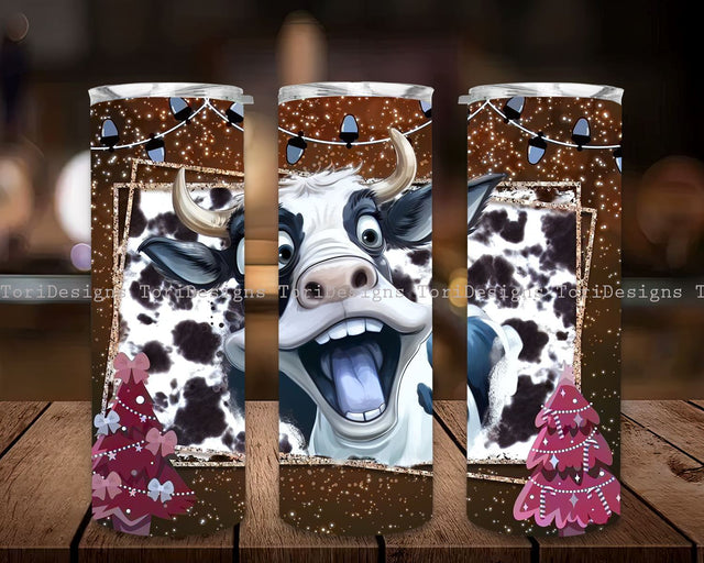Christmas Cow Tumbler Designs, Funny Cow Seamless 20oz Skinny Tumbler Wrap, Seamless Tumbler Template, Digital Download, Christmas wrap Sublimation ToriDesigns 