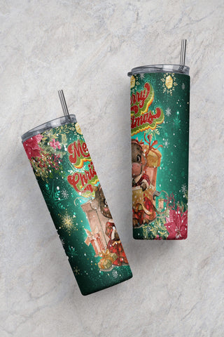 Christmas Cow tumbler PNG, Farm animal with flower aztecs 20 oz skinny tumbler Png Digital Instant Download Sublimation CaldwellArt 