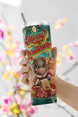 Christmas Cow tumbler PNG, Farm animal with flower aztecs 20 oz skinny tumbler Png Digital Instant Download Sublimation CaldwellArt 