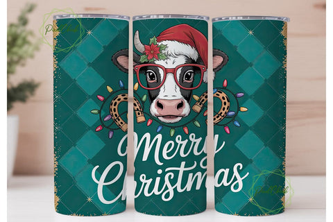 Christmas Cow Tumbler Wrap PNG Sublimation PixelChick 