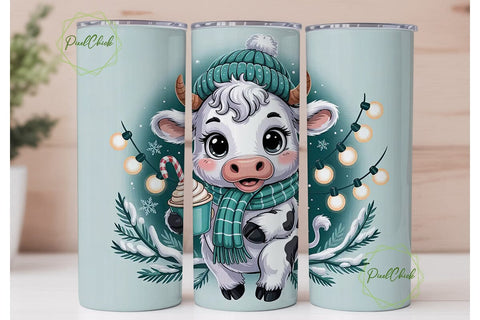 Christmas Cow Tumbler Wrap PNG Sublimation PixelChick 
