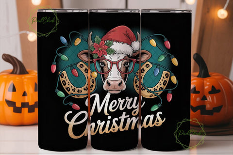 Christmas Cow Tumbler Wrap PNG Sublimation PixelChick 