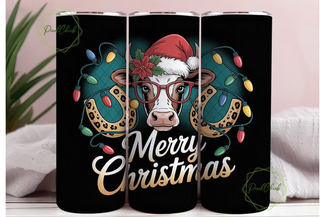 Christmas Cow Tumbler Wrap PNG Sublimation PixelChick 