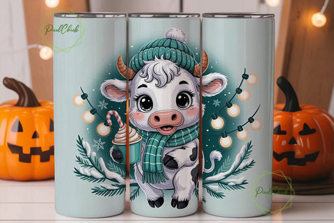 Christmas Cow Tumbler Wrap PNG Sublimation PixelChick 