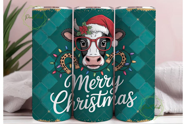 Christmas Cow Tumbler Wrap PNG Sublimation PixelChick 