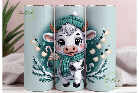Christmas Cow Tumbler Wrap PNG Sublimation PixelChick 