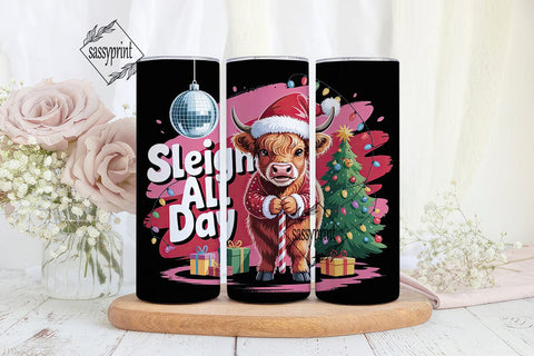 Christmas Cow Tumbler Wrap PNG Sublimation sassyprint 