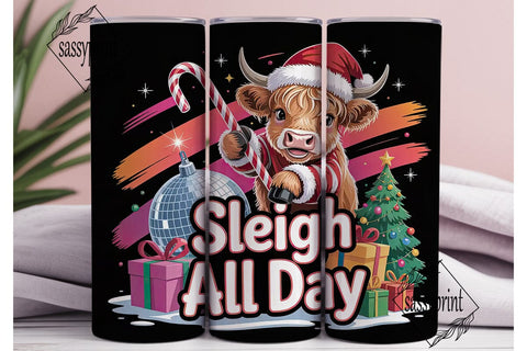 Christmas Cow Tumbler Wrap PNG Sublimation sassyprint 