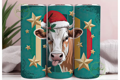 Christmas Cow Tumbler Wrap Sublimation PixelChick 