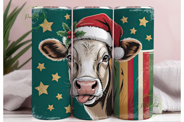 Christmas Cow Tumbler Wrap Sublimation PixelChick 