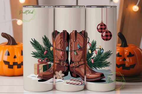 Christmas Cowboy Boots 20oz Tumbler Wrap Sublimation PixelChick 