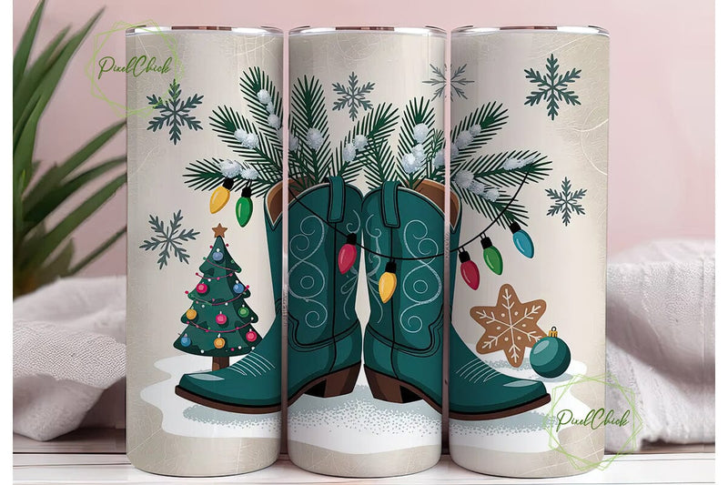 Christmas Cowboy Boots 20oz Tumbler Wrap Sublimation PixelChick 