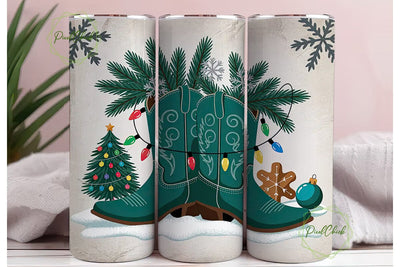 Christmas Cowboy Boots 20oz Tumbler Wrap Sublimation PixelChick 