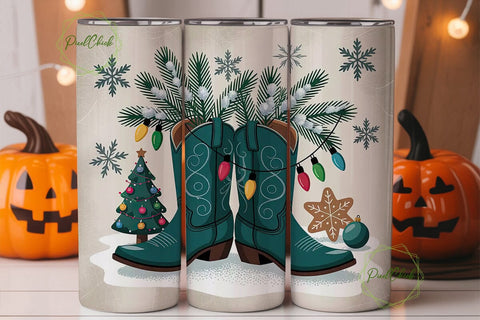 Christmas Cowboy Boots 20oz Tumbler Wrap Sublimation PixelChick 