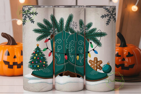 Christmas Cowboy Boots 20oz Tumbler Wrap Sublimation PixelChick 