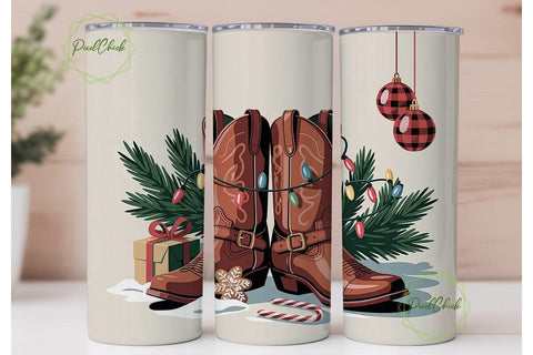 Christmas Cowboy Boots 20oz Tumbler Wrap Sublimation PixelChick 