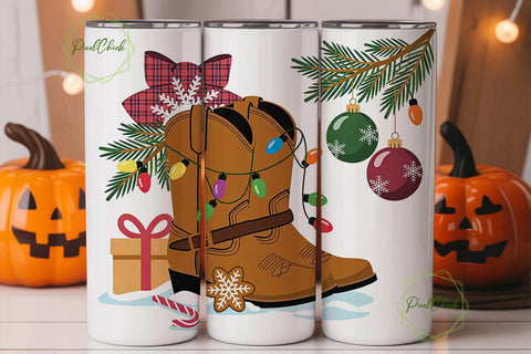 Christmas Cowboy Boots 20oz Tumbler Wrap Sublimation PixelChick 
