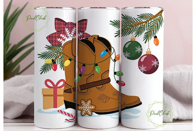 Christmas Cowboy Boots 20oz Tumbler Wrap Sublimation PixelChick 