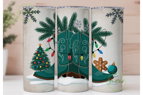 Christmas Cowboy Boots 20oz Tumbler Wrap Sublimation PixelChick 