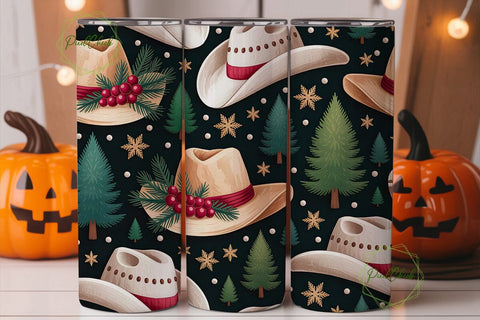 Christmas Cowboy Hat Snow 20oz Tumbler Sublimation PixelChick 