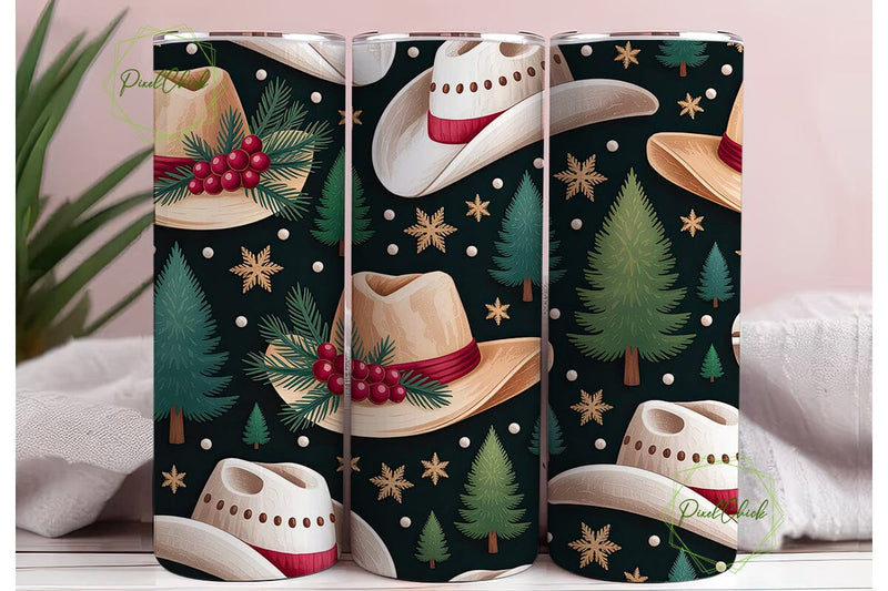 Christmas Cowboy Hat Snow 20oz Tumbler Sublimation PixelChick 