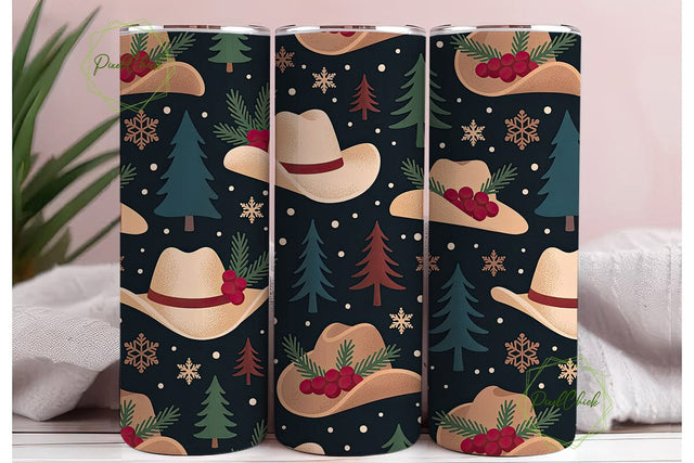 Christmas Cowboy Hat Snow 20oz Tumbler Sublimation PixelChick 