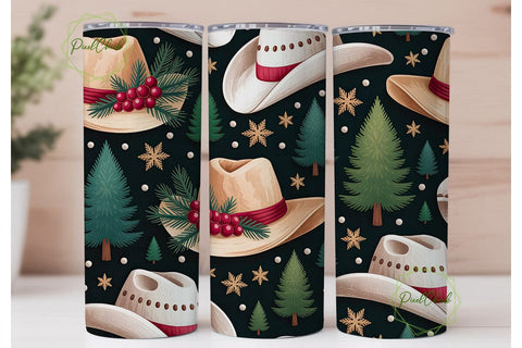 Christmas Cowboy Hat Snow 20oz Tumbler Sublimation PixelChick 